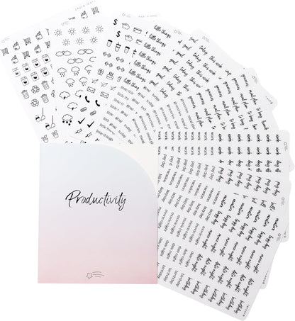 Clear Black Foil Planner Stickers, Productivity, Functional, Icons, Words, Easy-to-Read, Over 600 Stickers, Folder Included, Organize, Aesthetic, Minimal - Midnight