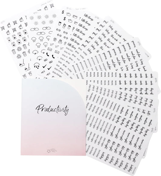 Clear Black Foil Planner Stickers, Productivity, Functional, Icons, Words, Easy-to-Read, Over 600 Stickers, Folder Included, Organize, Aesthetic, Minimal - Midnight