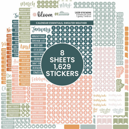 bloom daily planners Metallic Calendar Essentials Planner Stickers - 8 Sheets, 1629 Stickers Per Pack! - Aesthetic Monthly Headings, Dates, Icons, Etc. - Gold Foil