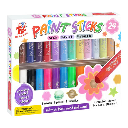 TBC The Best Crafts Paint Sticks for Kids Ages 2-8, 12 Classic Colors