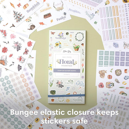 Blue Sky Sticker Book, 4.5"x9" Everyday & Monthly Planner Stickers, Floral