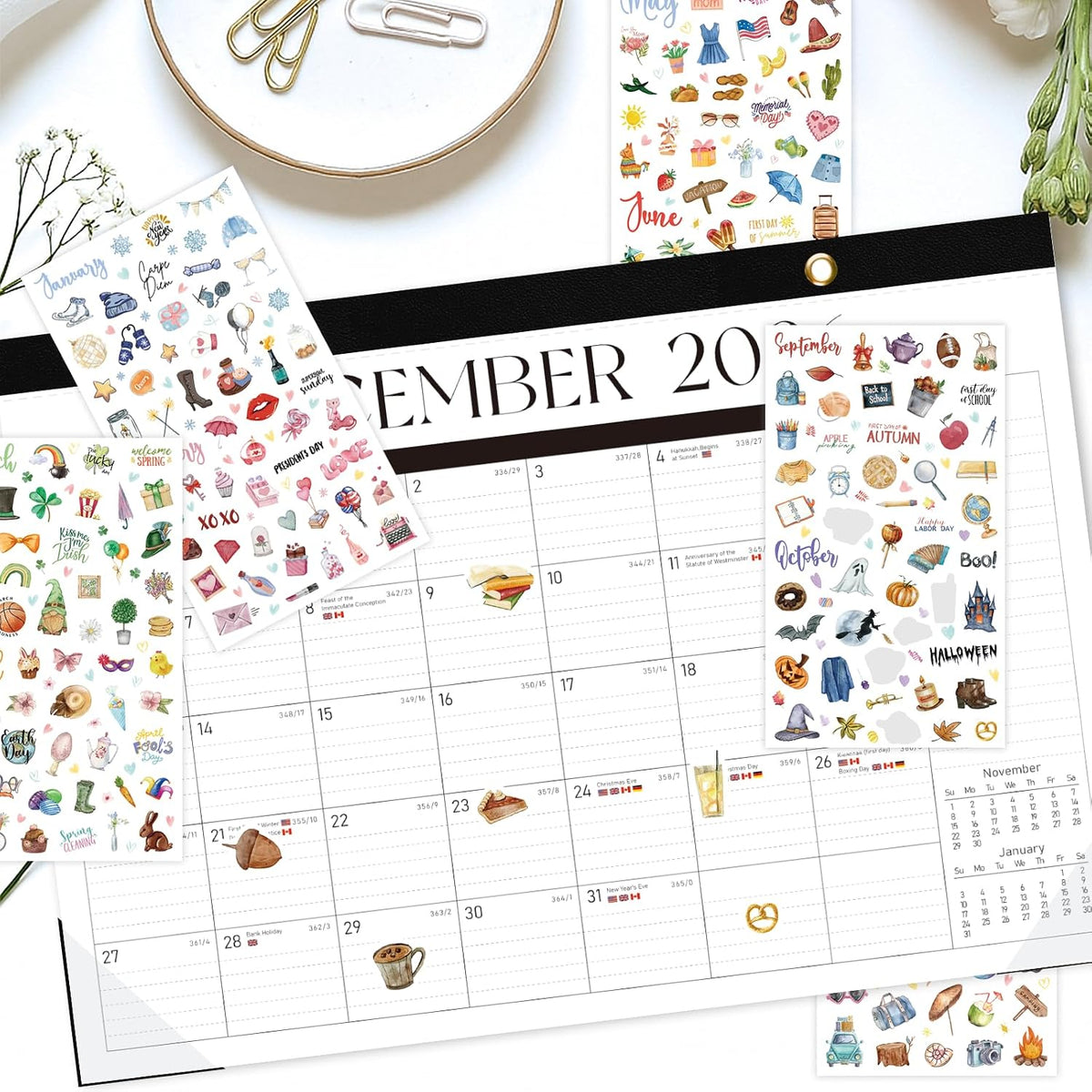 Seasonal Planner Stickers, 310+ Monthly Calendar Designs on 6 Sheets
