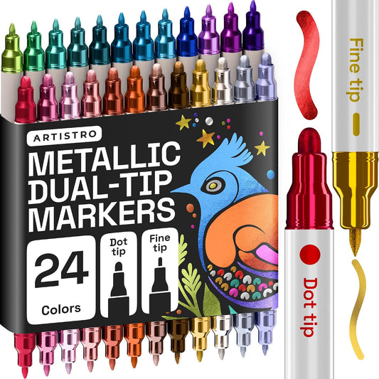 ARTISTRO Metallic Dual-Tip Acrylic Paint Marker Pens - Set of 24