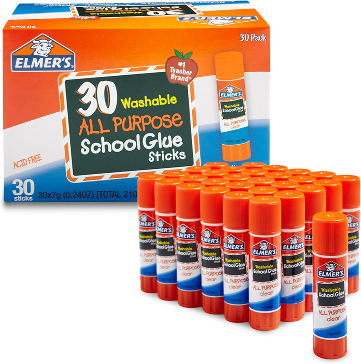 Elmer's All Purpose School Glue Sticks, Acid-Free and Washable, Clear, 7 Grams, 30 Count - Craft Projects, Poster, Classroom Supplies, #1 Teacher Brand