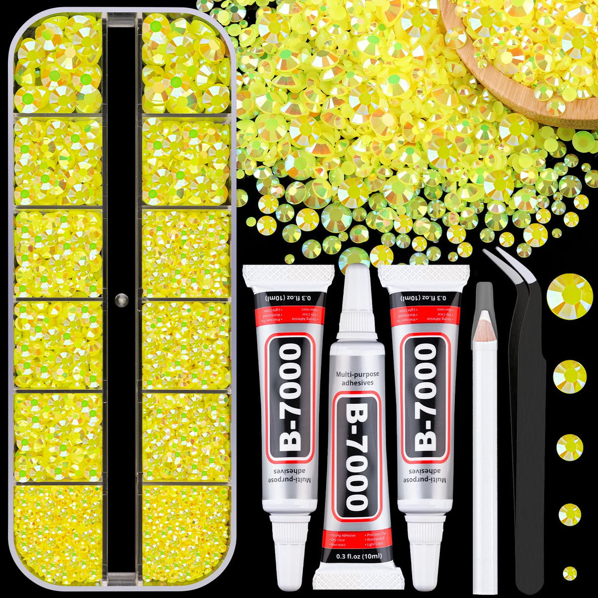 34000Pcs Resin Jelly Rhinestones for Bedazzling, Multicolor 3mm Flatback Gems for Diamond Art, Bedazzler Kit with 3Pcs 10ml B7000 Jewelry Glue for Bedazzle Thing Crafting Book Nail Art