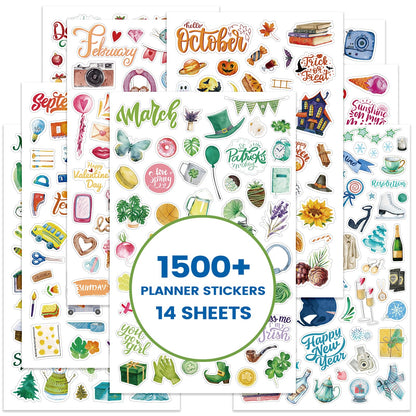 Planner Stickers - Calendar Stickers, 14 Sheets, 1500+ Sticker Per Pack