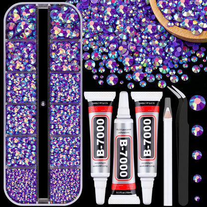 34000Pcs Resin Jelly Rhinestones for Bedazzling, Multicolor 3mm Flatback Gems for Diamond Art, Bedazzler Kit with 3Pcs 10ml B7000 Jewelry Glue for Bedazzle Thing Crafting Book Nail Art
