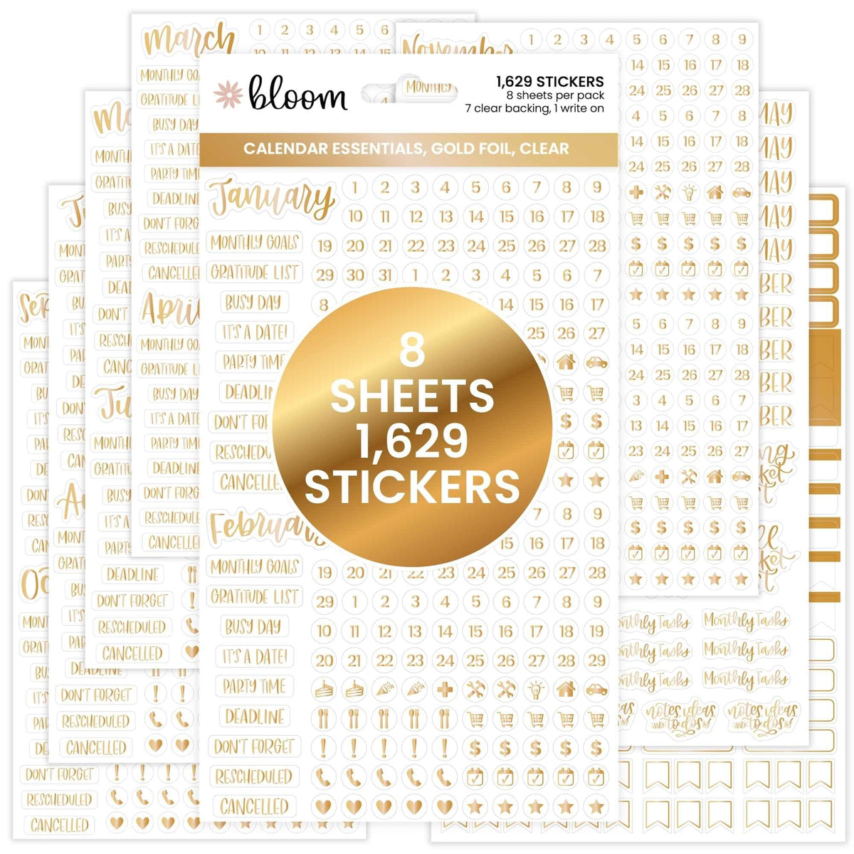 bloom daily planners Neutral Aesthetic Calendar Essentials Planner Stickers - 8 Sheets, 1629 Stickers Per Pack! - Color Coordinating Monthly Headings, Dates, Icons, Etc. - Sweater Weather
