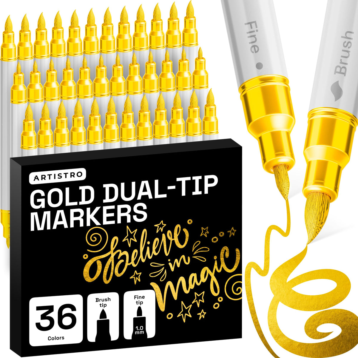 ARTISTRO 24 Metallic Dual-Tip Acrylic Paint Marker Pens for Drawing