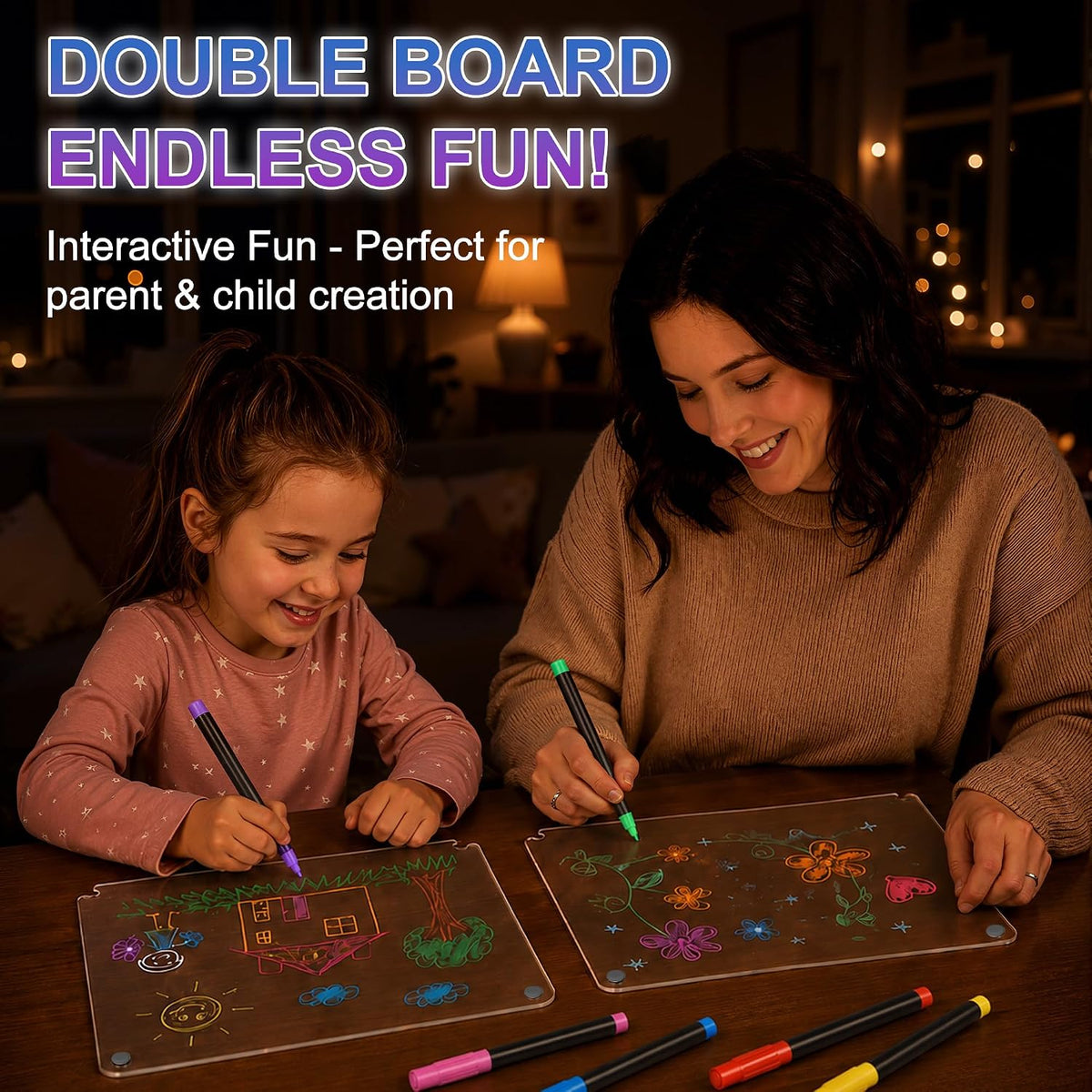 16" LED Drawing Board for Kids, Dual Panels Light Up Rechargeable Board