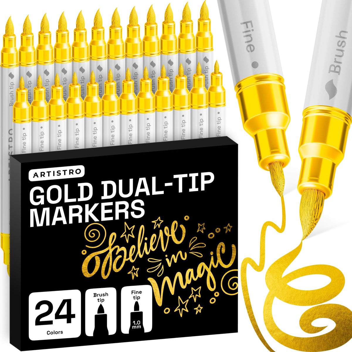 ARTISTRO 24 Metallic Dual-Tip Acrylic Paint Marker Pens for Drawing