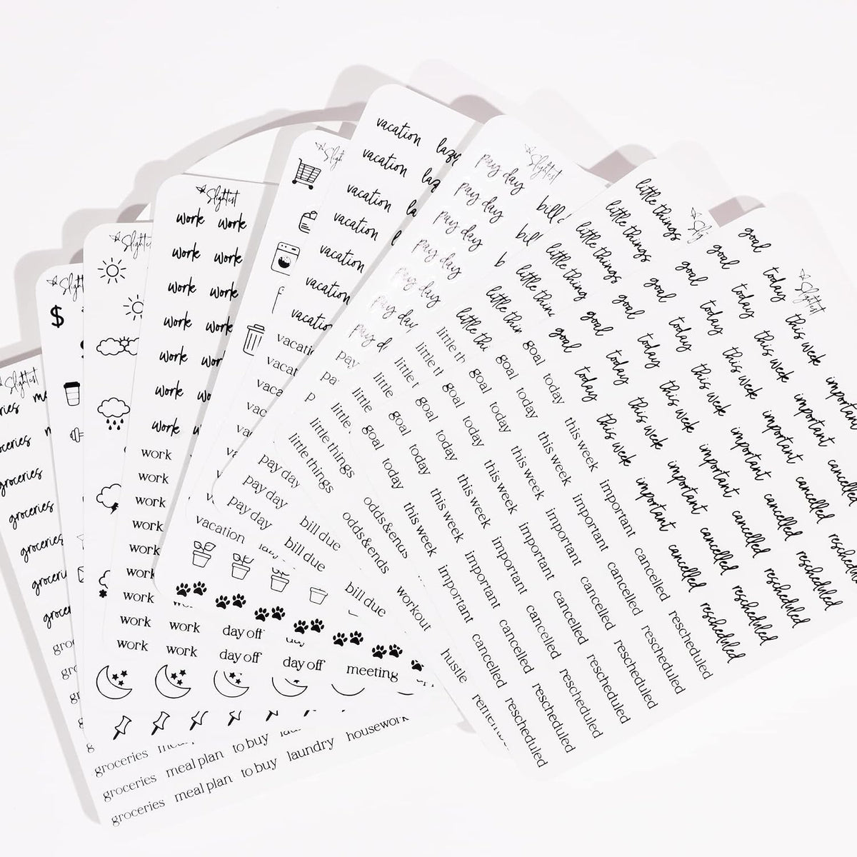 Clear Black Foil Planner Stickers, Productivity, Functional, Icons, Words, Easy-to-Read, Over 600 Stickers, Folder Included, Organize, Aesthetic, Minimal - Midnight