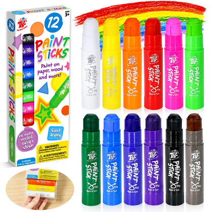 TBC The Best Crafts Paint Sticks for Kids Ages 2-8, 12 Classic Colors