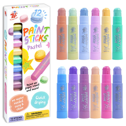 TBC The Best Crafts Paint Sticks for Kids Ages 2-8, 12 Classic Colors