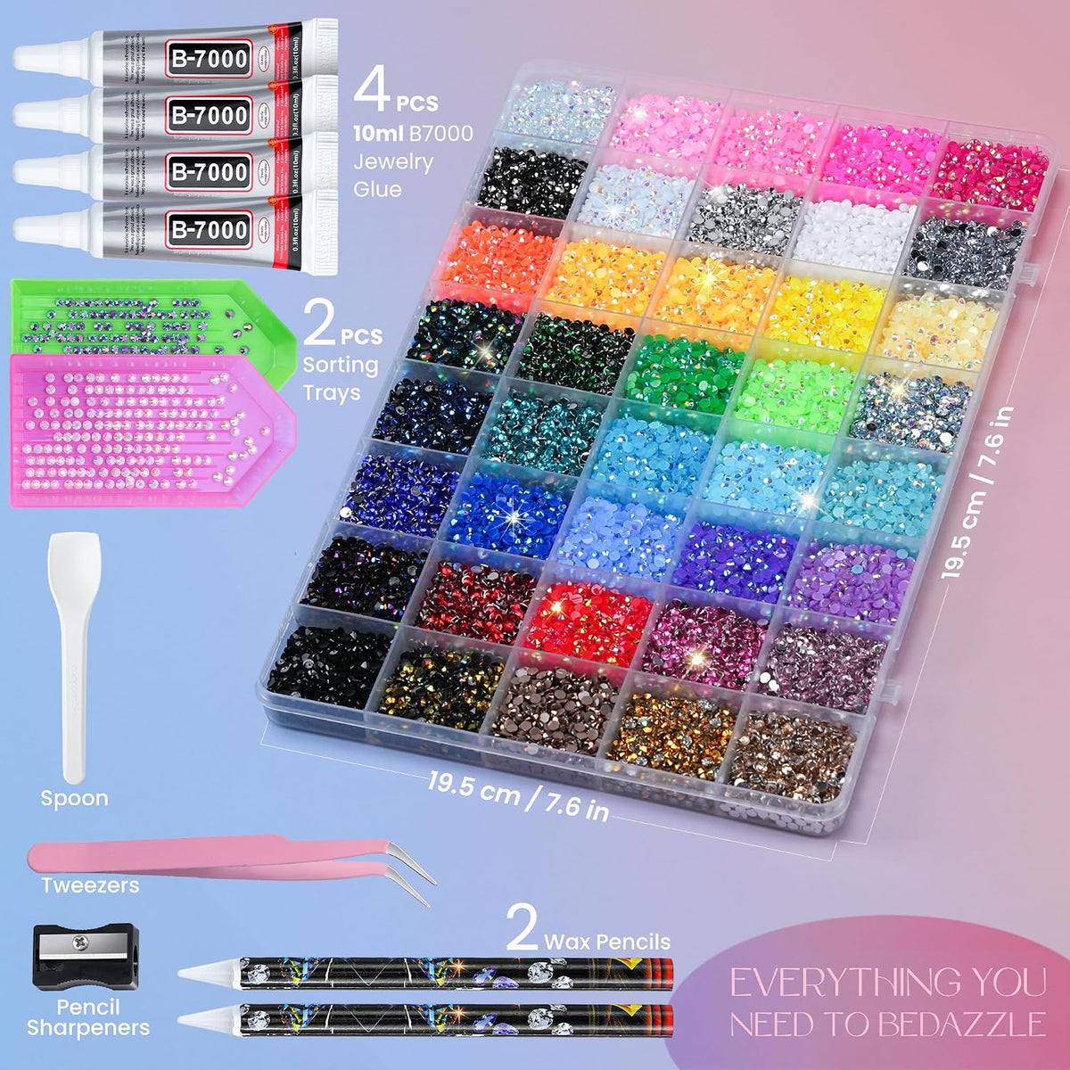 50000Pcs Bedazzling Kit with Rhinestones 3mm, 40 Colors Bedazzler Kit Resin Rhinestones Nail Gems & Glitter Gem Art Supplies, Diamond Art Kits Accessories with Pickup Pen, 4pcs 10ml B7000 Glue