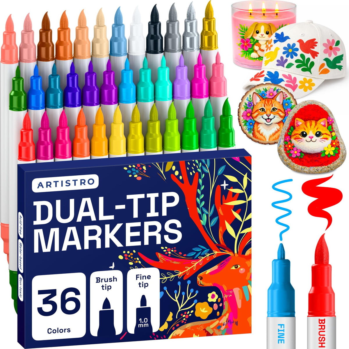 ARTISTRO 24 Metallic Dual-Tip Acrylic Paint Marker Pens for Drawing