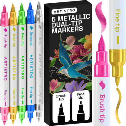 ARTISTRO 24 Metallic Dual-Tip Acrylic Paint Marker Pens for Drawing