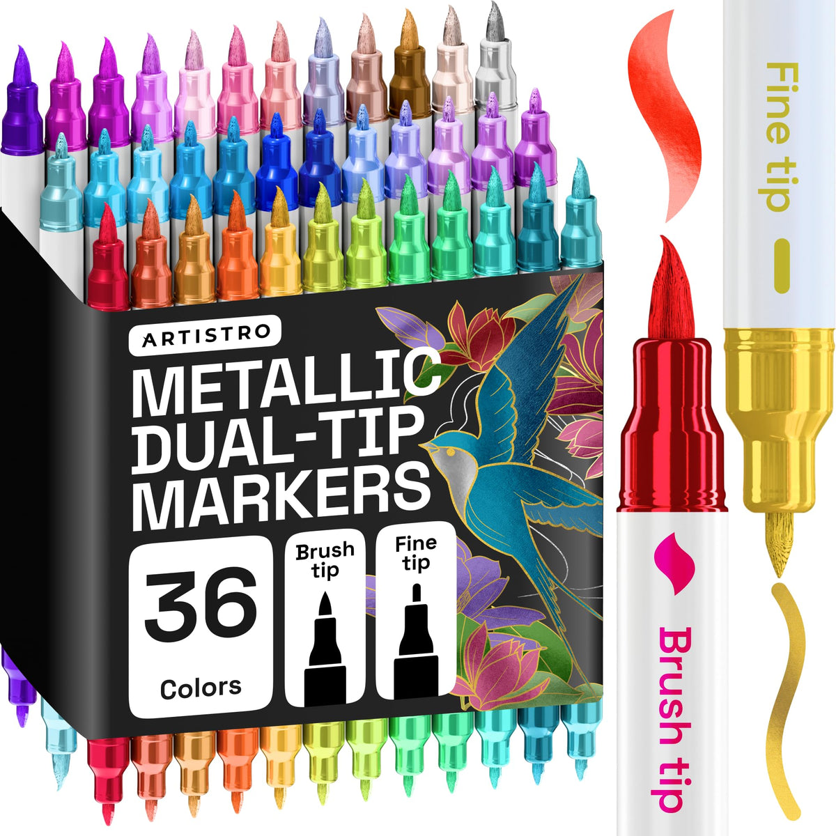 ARTISTRO 24 Metallic Dual-Tip Acrylic Paint Marker Pens for Drawing