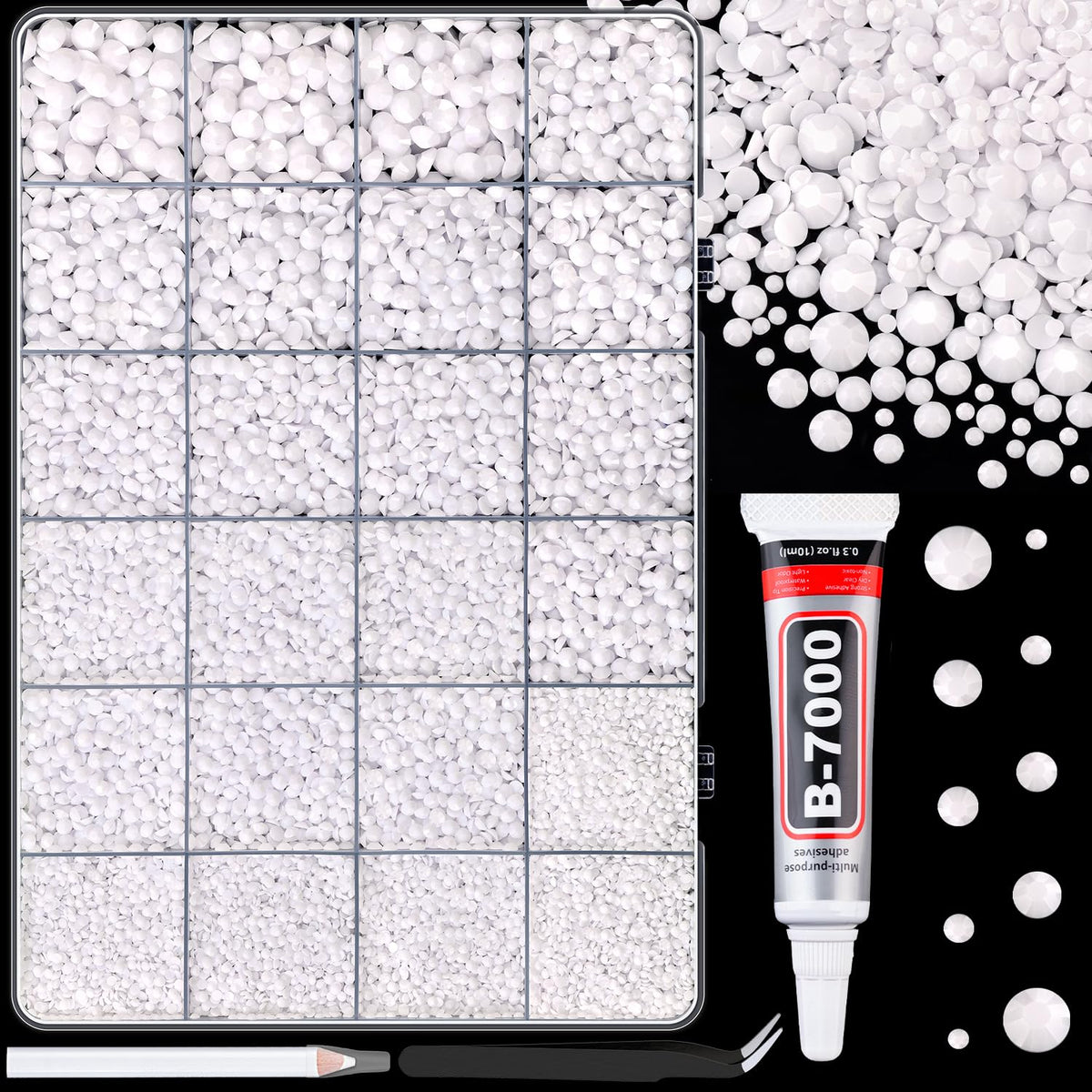 34000Pcs Resin Jelly Rhinestones for Bedazzling, Multicolor 3mm Flatback Gems for Diamond Art, Bedazzler Kit with 3Pcs 10ml B7000 Jewelry Glue for Bedazzle Thing Crafting Book Nail Art