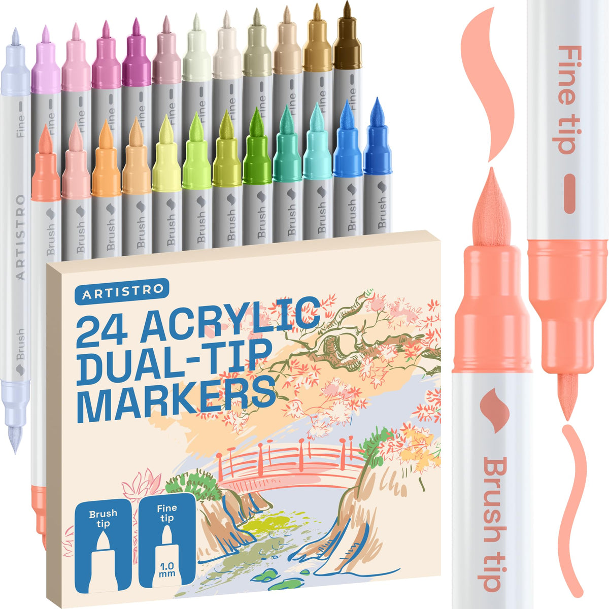 ARTISTRO 24 Metallic Dual-Tip Acrylic Paint Marker Pens for Drawing