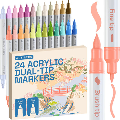 ARTISTRO 24 Metallic Dual-Tip Acrylic Paint Marker Pens for Drawing