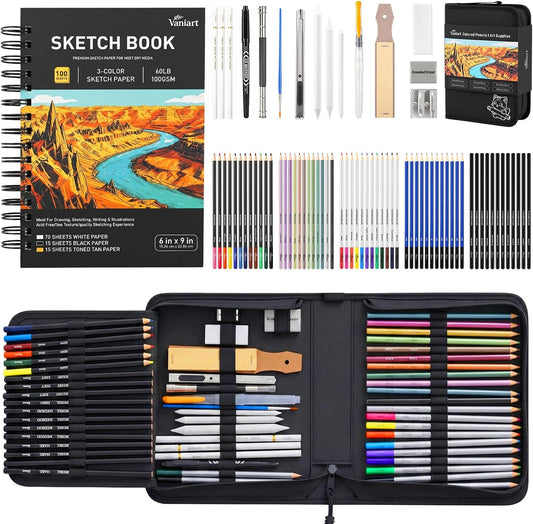 176PCS Art Supplies, Drawing Kit with 3-Color 100 Sheets Sketchbook