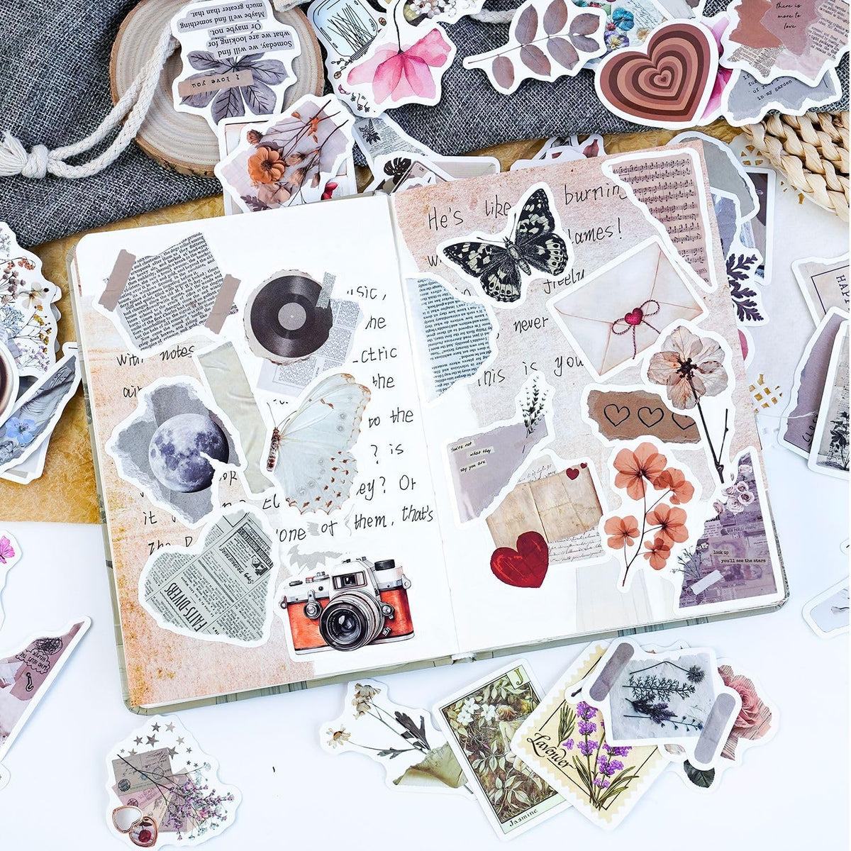 120Pcs Vintage Aesthetic Stickers for Adults, Verseyi Waterproof Scrapbook Journal Daily Planner Diary Notebook Handbook Stickers, Scrapbooking Supplies for DIY Paper Crafts Vinyl Sticker Bulk
