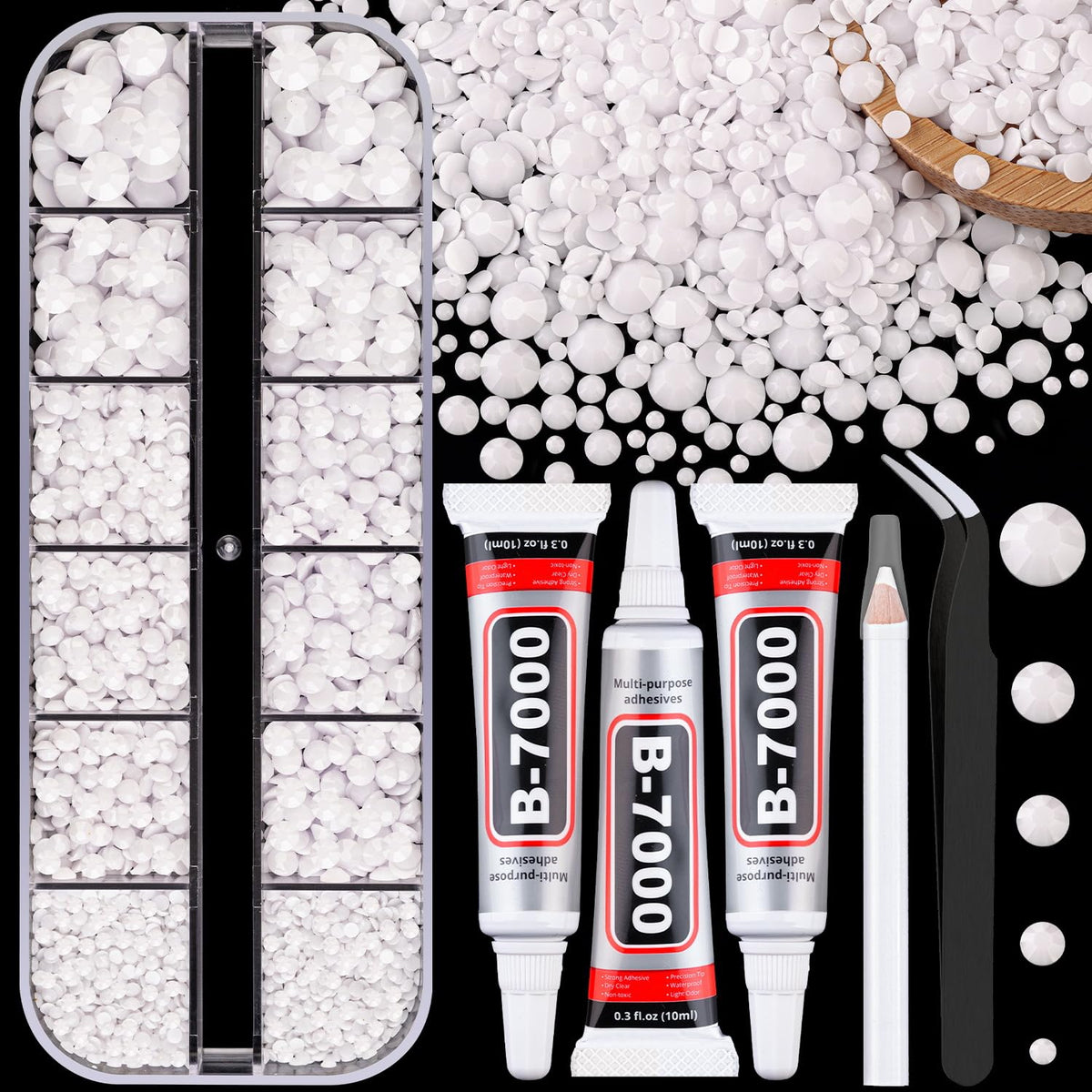 34000Pcs Resin Jelly Rhinestones for Bedazzling, Multicolor 3mm Flatback Gems for Diamond Art, Bedazzler Kit with 3Pcs 10ml B7000 Jewelry Glue for Bedazzle Thing Crafting Book Nail Art