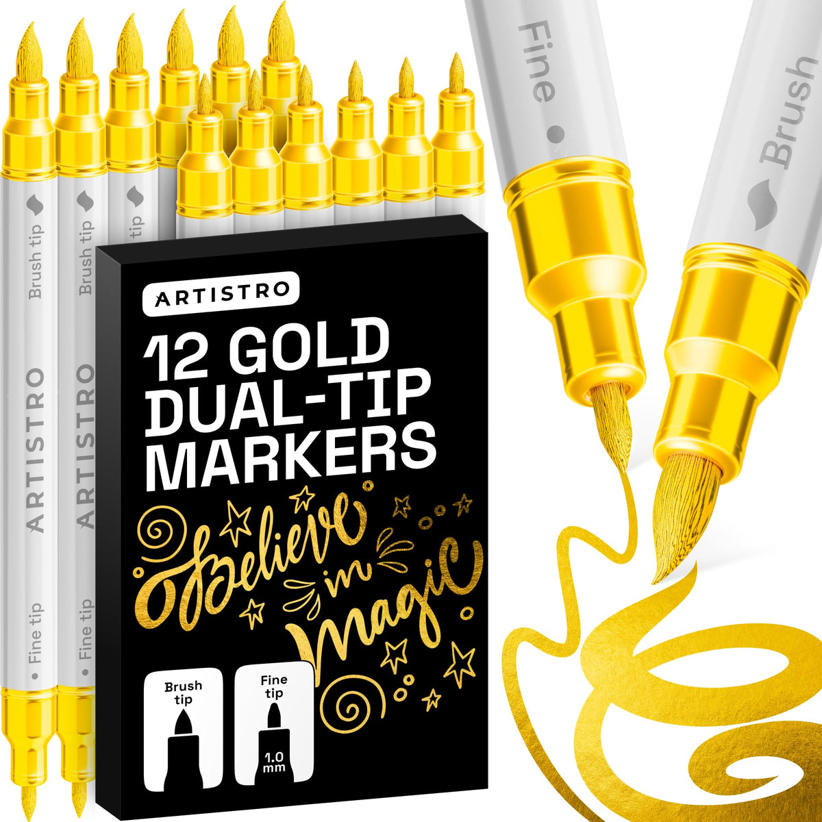 ARTISTRO 24 Metallic Dual-Tip Acrylic Paint Marker Pens for Drawing
