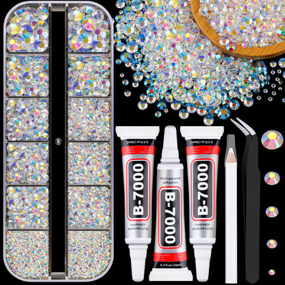 34000Pcs Resin Jelly Rhinestones for Bedazzling, Multicolor 3mm Flatback Gems for Diamond Art, Bedazzler Kit with 3Pcs 10ml B7000 Jewelry Glue for Bedazzle Thing Crafting Book Nail Art