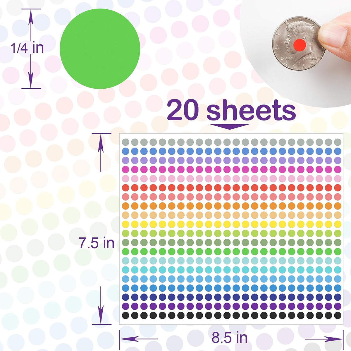 10000 PCS Small Dot Stickers 1/4" Round Color Coding Labels Circle Sticker