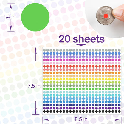 10000 PCS Small Dot Stickers 1/4" Round Color Coding Labels Circle Sticker