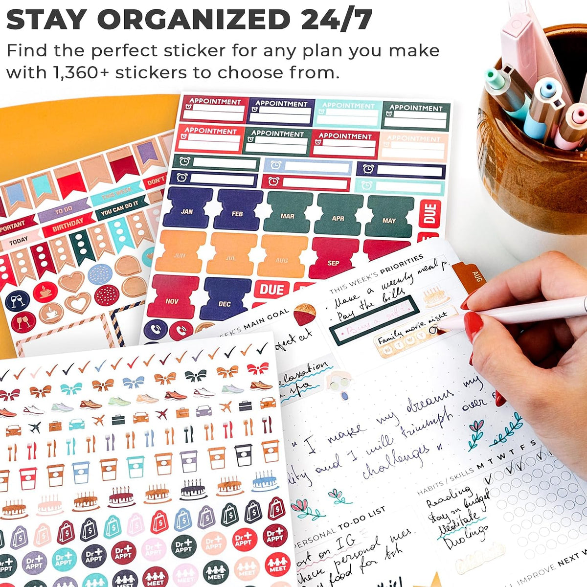 Clever Fox Planner Stickers for Adults, Women, Calendar & Journal, 1360+
