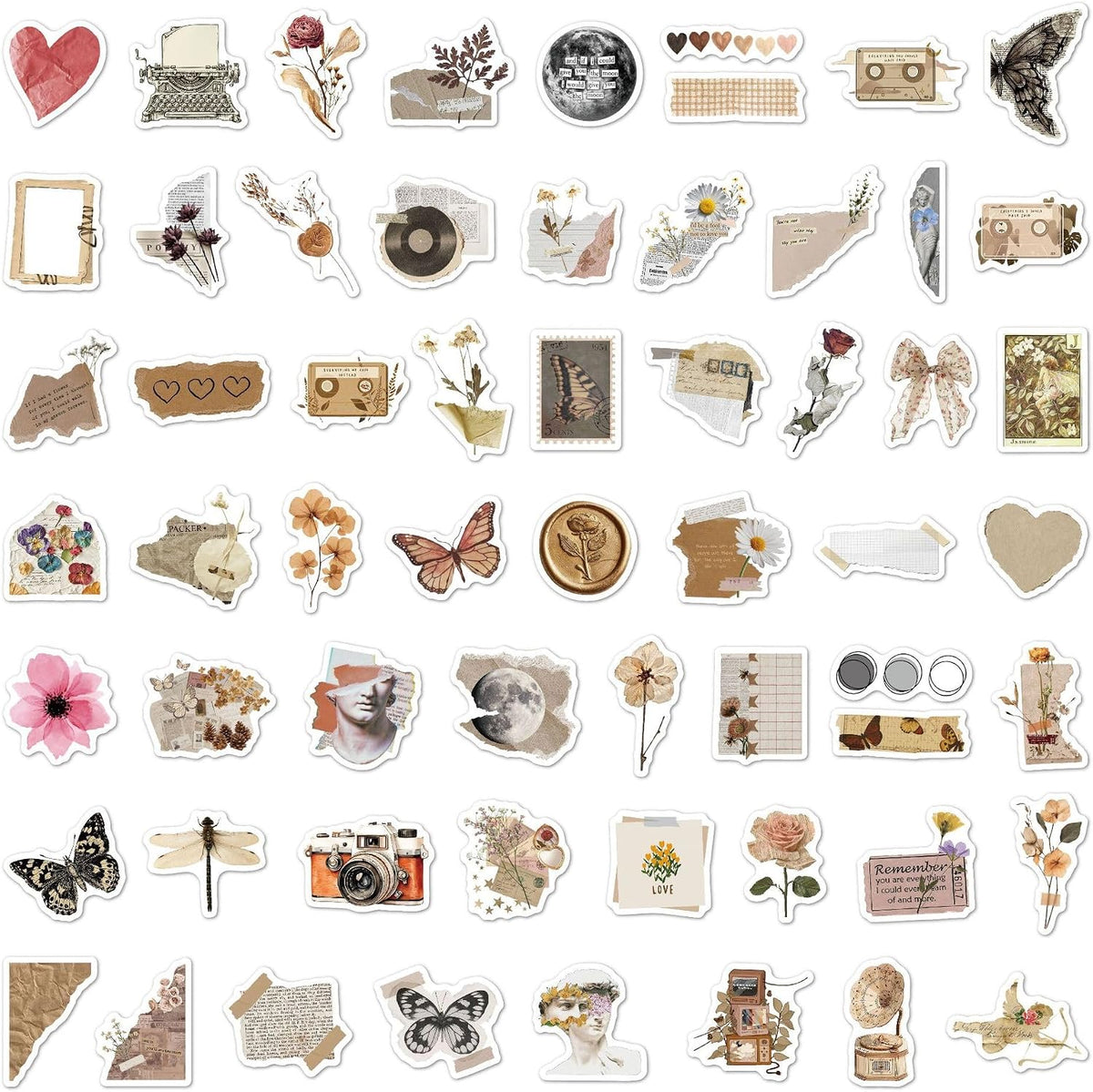 120Pcs Vintage Aesthetic Stickers for Adults, Verseyi Waterproof Scrapbook Journal Daily Planner Diary Notebook Handbook Stickers, Scrapbooking Supplies for DIY Paper Crafts Vinyl Sticker Bulk