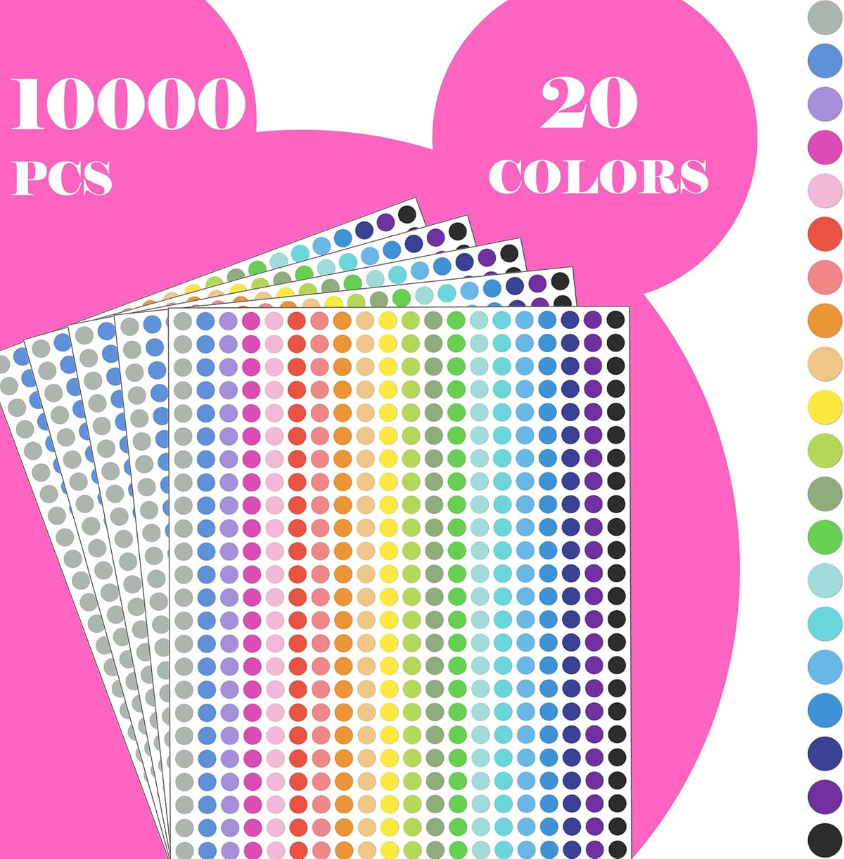 10000 PCS Small Dot Stickers 1/4" Round Color Coding Labels Circle Sticker