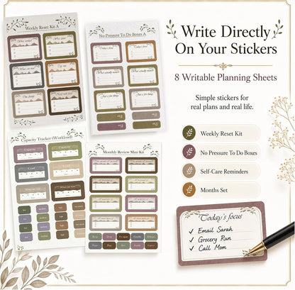 Boho Planner Stickers for Women – 30 Pages ADHD Friendly Decorative Stickers, Monthly Weekly Planning, Work Labels, Self Care, Productivity & Motivation Stickers for Journals and Planners