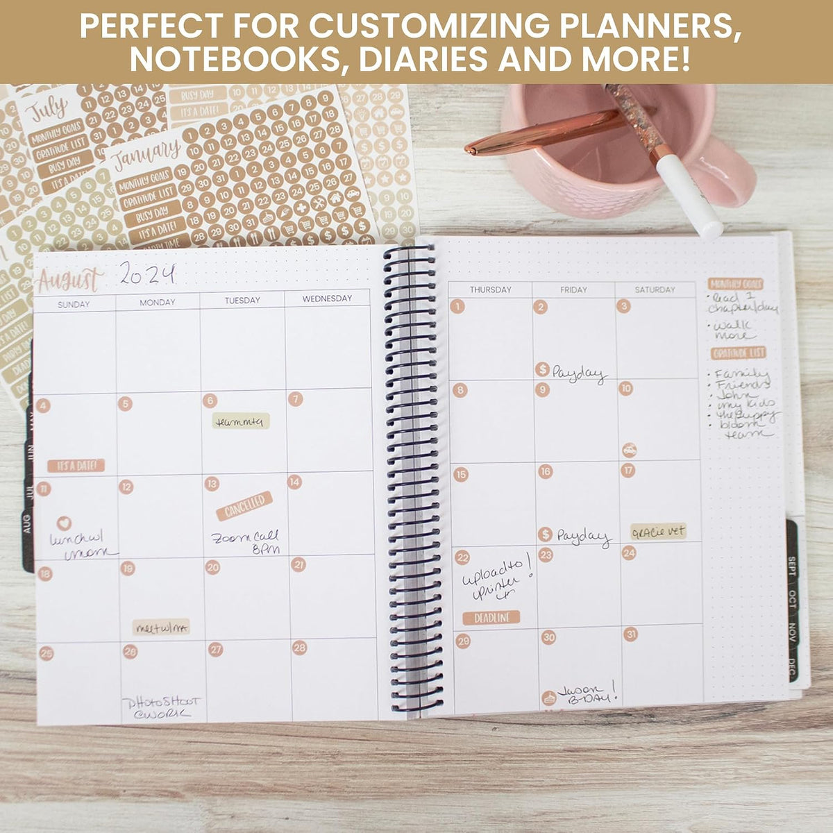 bloom daily planners Muted Neutrals Calendar Essentials Planner Stickers - 8 Sheets, 1629 Stickers Per Pack! - Color Coordinating Monthly Headings, Dates, Icons, Etc. - Aesthetic Boho
