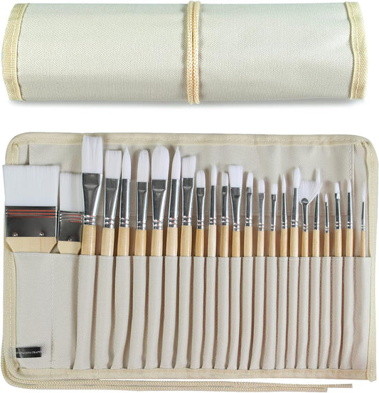Paint Brushes Set of 24 Pieces with Canvas Brush Case