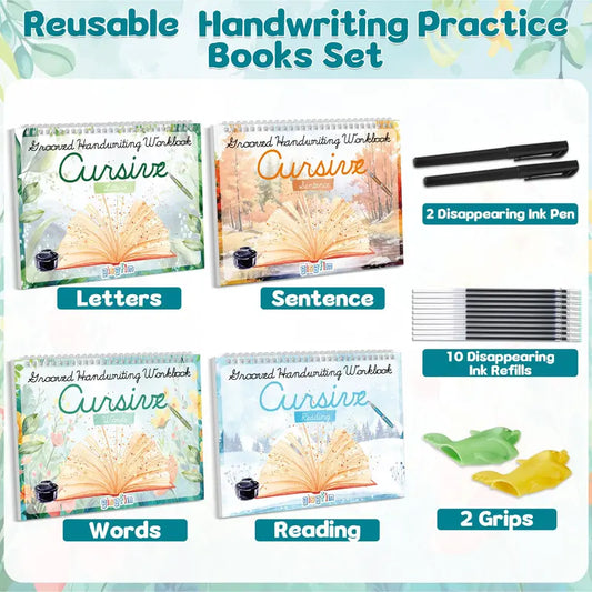 GISGFIM 4-Pack Cursive Handwriting Practice Kits, Grooved Magic Calligraphy Paper Set with Disappearing Ink Pens for Kids' School Supplies,back to school,back to school shopping,back to school,back to school haul
