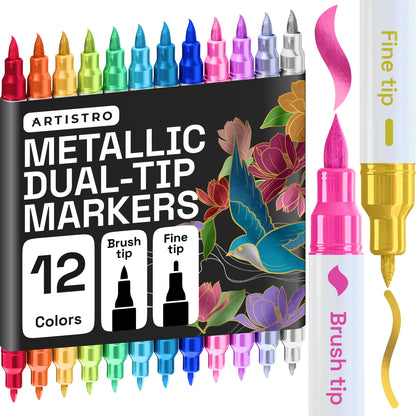 ARTISTRO 24 Metallic Dual-Tip Acrylic Paint Marker Pens for Drawing