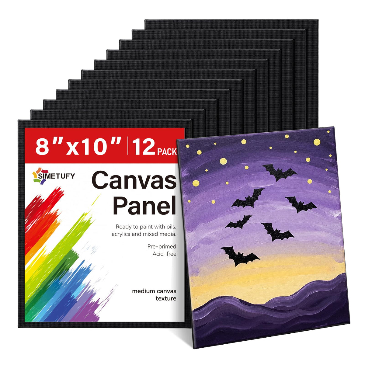 Simetufy 12 Pack 8x10 Canvas Boards for Painting,Art Painting Supplies