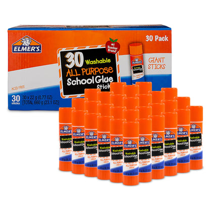 Elmer's All Purpose School Glue Sticks, Acid-Free and Washable, Clear, 7 Grams, 30 Count - Craft Projects, Poster, Classroom Supplies, #1 Teacher Brand