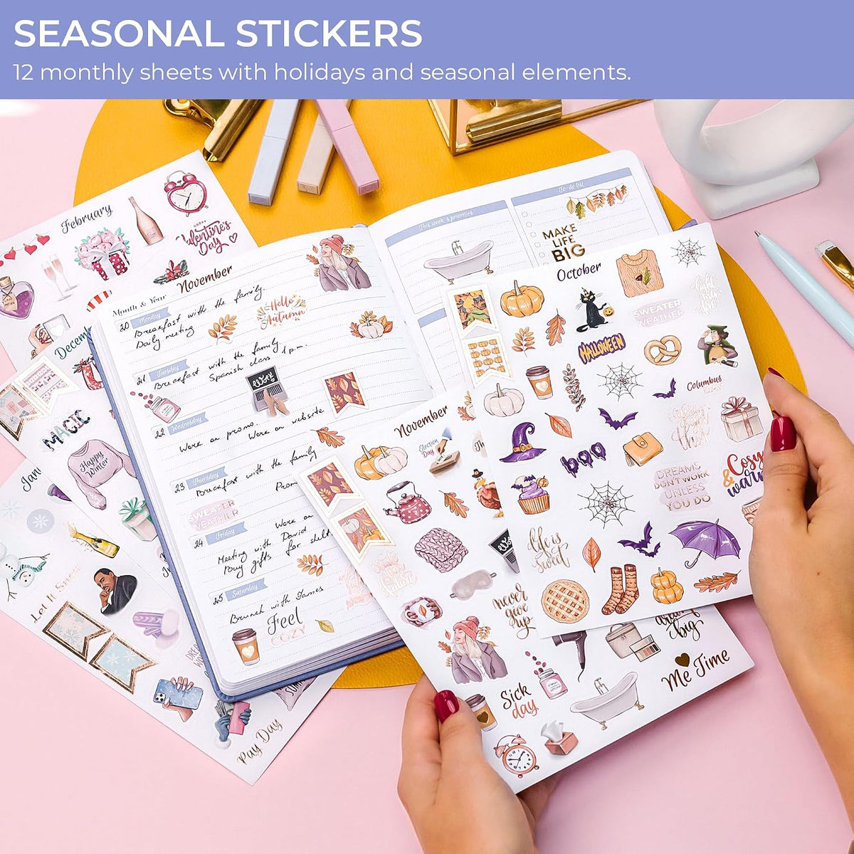 GoGirl Planner Stickers, 850+ Small Aesthetic Calendar & Holiday Book
