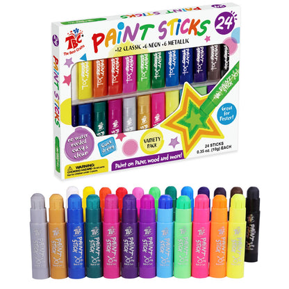 TBC The Best Crafts Paint Sticks for Kids Ages 2-8, 12 Classic Colors