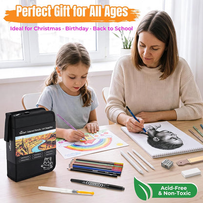176PCS Art Supplies, Drawing Kit with 3-Color 100 Sheets Sketchbook