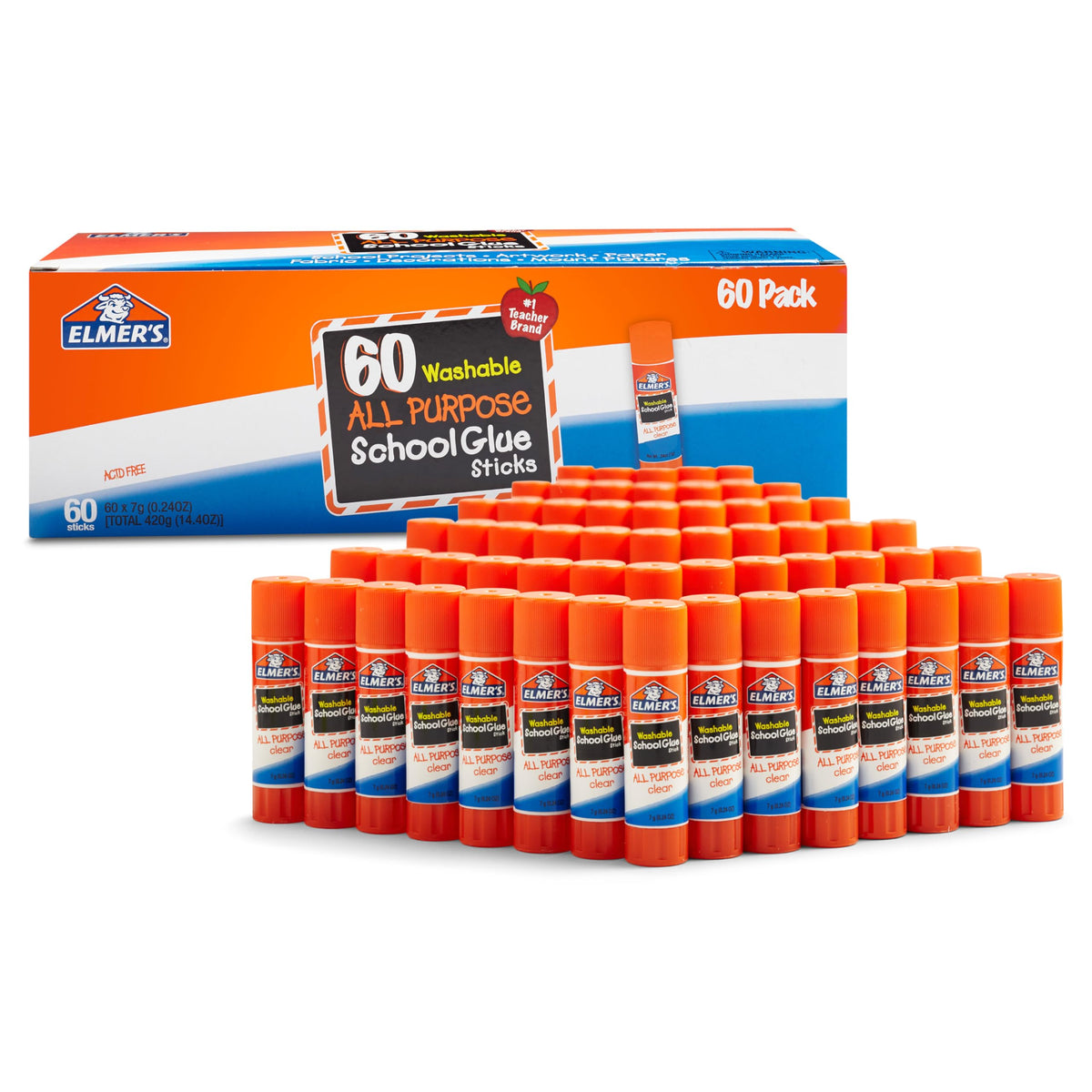 Elmer's All Purpose School Glue Sticks, Acid-Free and Washable, Clear, 7 Grams, 30 Count - Craft Projects, Poster, Classroom Supplies, #1 Teacher Brand