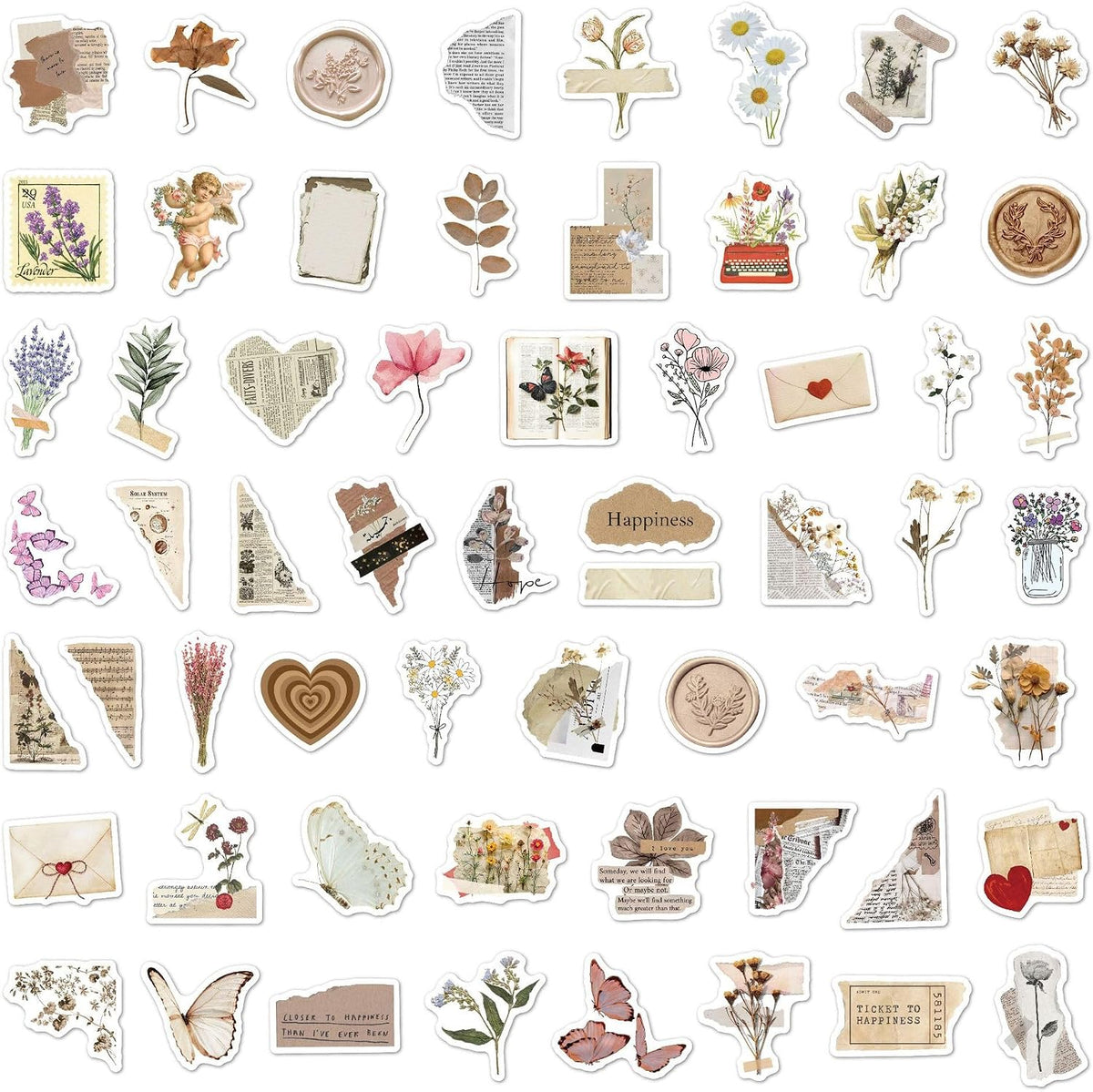 120Pcs Vintage Aesthetic Stickers for Adults, Verseyi Waterproof Scrapbook Journal Daily Planner Diary Notebook Handbook Stickers, Scrapbooking Supplies for DIY Paper Crafts Vinyl Sticker Bulk