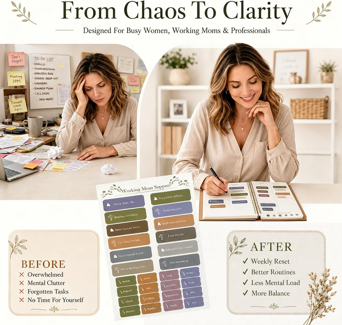 Boho Planner Stickers for Women – 30 Pages ADHD Friendly Decorative Stickers, Monthly Weekly Planning, Work Labels, Self Care, Productivity & Motivation Stickers for Journals and Planners