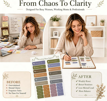 Boho Planner Stickers for Women – 30 Pages ADHD Friendly Decorative Stickers, Monthly Weekly Planning, Work Labels, Self Care, Productivity & Motivation Stickers for Journals and Planners
