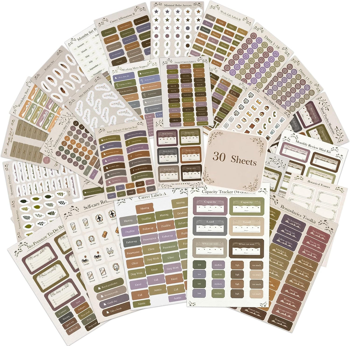 Boho Planner Stickers for Women – 30 Pages ADHD Friendly Decorative Stickers, Monthly Weekly Planning, Work Labels, Self Care, Productivity & Motivation Stickers for Journals and Planners